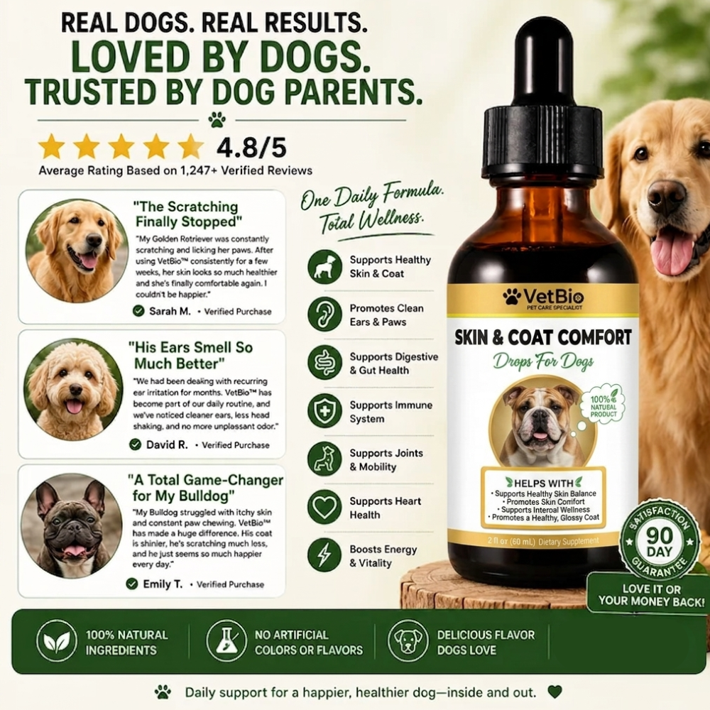 VetBio™ Skin & Coat Comfort Drops for Dogs (60ml)