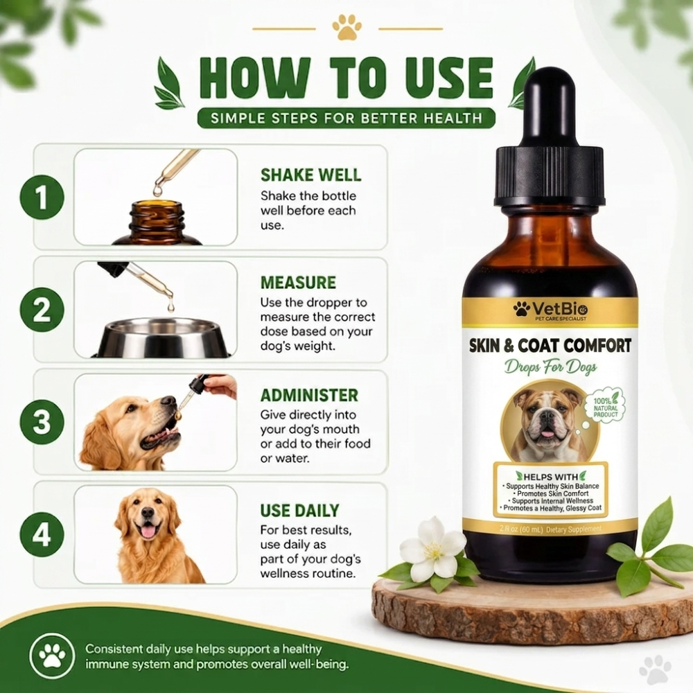 VetBio™ Skin & Coat Comfort Drops for Dogs (60ml)
